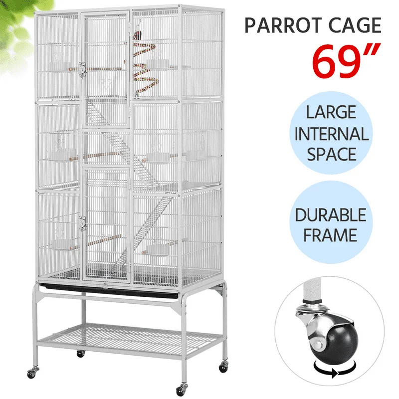69" H Rolling Extra Large Metal Bird Cage with Detachable Stand for Parrots, White Easy cleaning
69" H Rolling Extra Large Metal Bird Cage with Detachable Stand for Parrots, White Easy cleaning