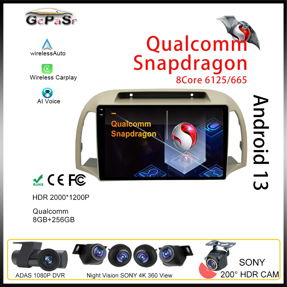 

Автомагнитола Qualcomm Android для Nissan March 2002-2010, видеоплеер, мультимедиа, HDR, QLED-навигация, для Carplay, 5G, Wi-Fi, No 2din, DVD