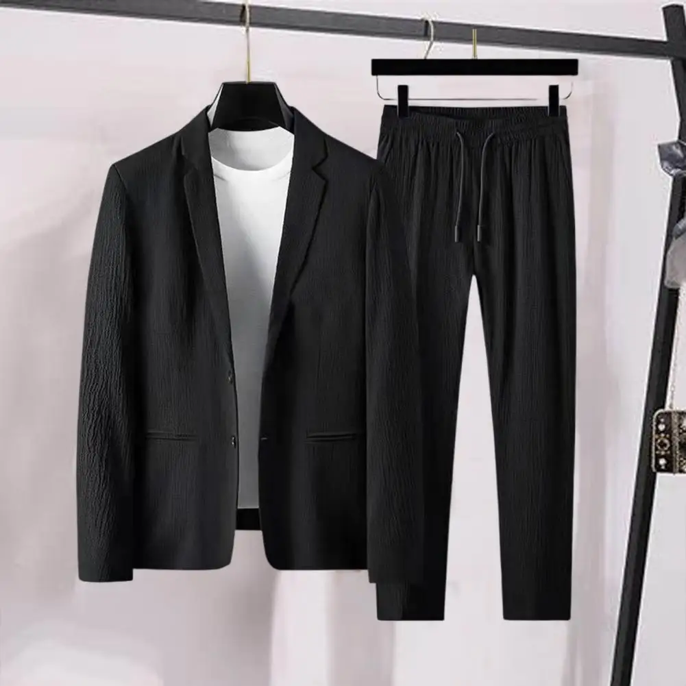 1 Set Stylish Formal Suit Spring Summer Blazer Pants Stripe Turndown Collar Jacket Drawstring Pants Pockets
1 Set Stylish Formal Suit Spring Summer Blazer Pants Stripe Turndown Collar Jacket Drawstring Pants Pockets
