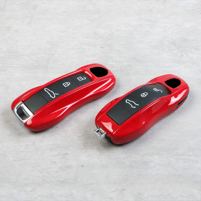 

Car Key Case Fob Shell Cover Carmine Red Color for Porsche 911 718 Panamera Cayenne Macan Remote Control Key Replace Accessories