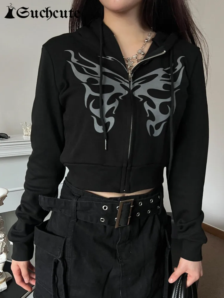 SUCHCUTE Gothic Butterfly Print Hoodies Punk Style Black Long Sleeve Crop Hoodie Women Streetwear Kpop Zip Up Hooded Sweatshirts
SUCHCUTE Gothic Butterfly Print Hoodies Punk Style Black Long Sleeve Crop Hoodie Women Streetwear Kpop Zip Up Hooded Sweatshirts