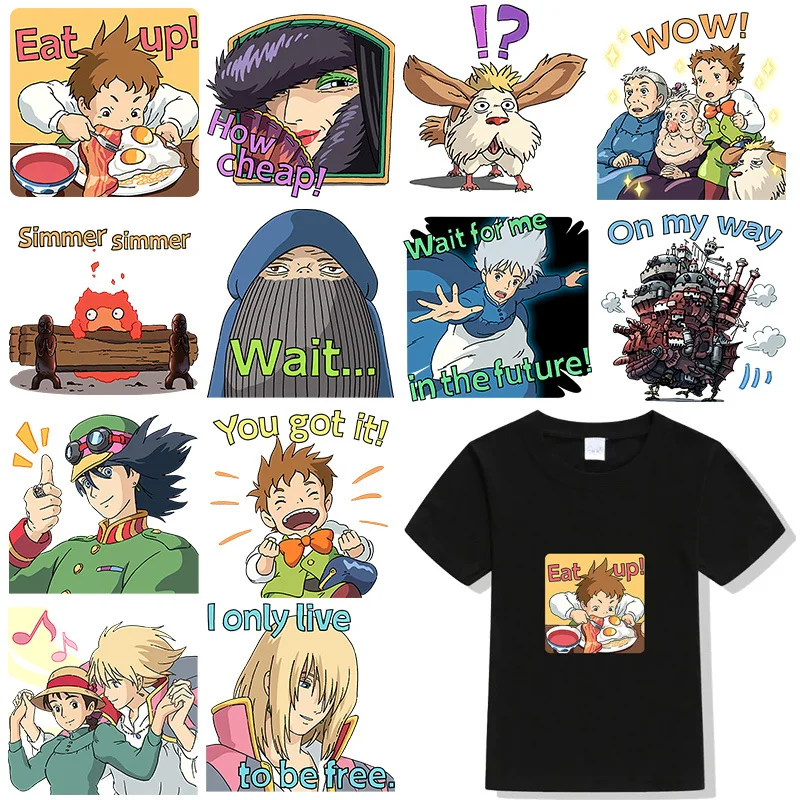 Anime Clothing Custom Patch Tops Howl's Moving Castle Heat Transfer Stickers For Short Sleeves T-shirt Iron On Patches
Anime Clothing Custom Patch Tops Howl's Moving Castle Heat Transfer Stickers For Short Sleeves T-shirt Iron On Patches