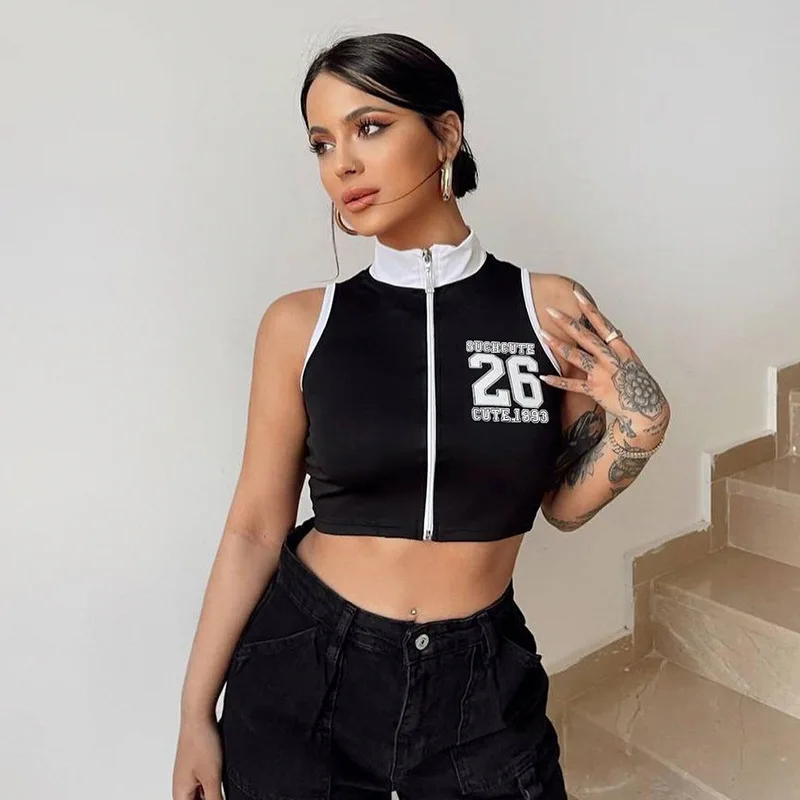 Zipper Crop Top Half High Neck Tank Top Female Patchwork Print Grunge Y2k Streetwear Summer Sleeveless Baby Tees Women Clothing
Zipper Crop Top Half High Neck Tank Top Female Patchwork Print Grunge Y2k Streetwear Summer Sleeveless Baby Tees Women Clothing