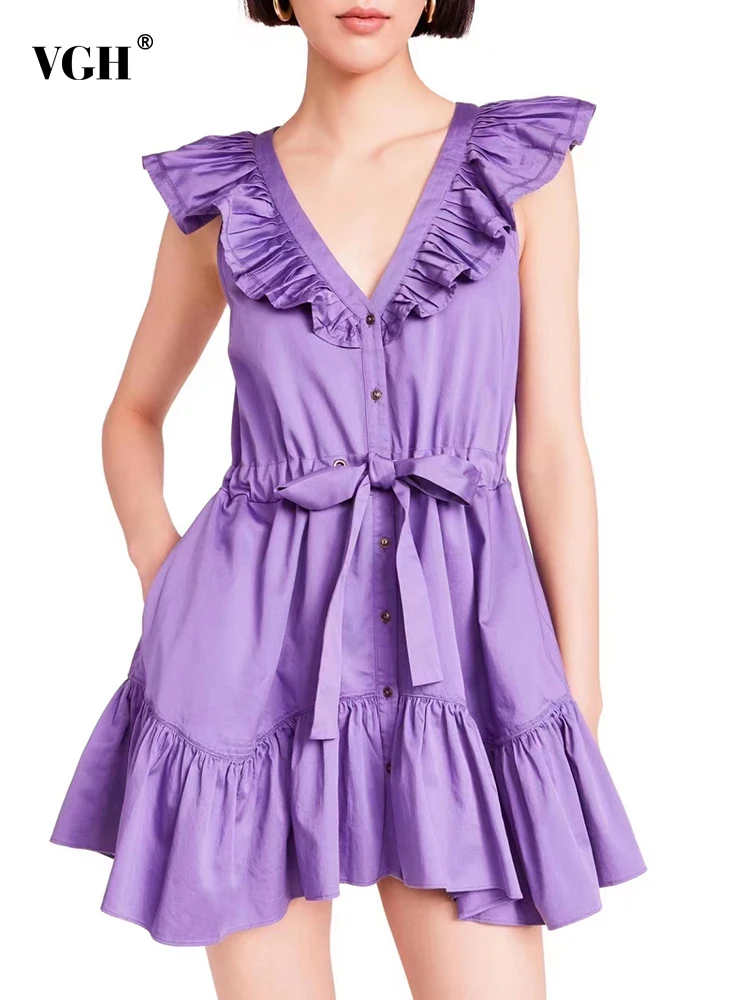 VGH Plain Lace Up Dress For Women V Neck Sleeveless High Waist Solid Mini Dresses Female Fashion Clothing Summer New Style 2022
VGH Plain Lace Up Dress For Women V Neck Sleeveless High Waist Solid Mini Dresses Female Fashion Clothing Summer New Style 2022