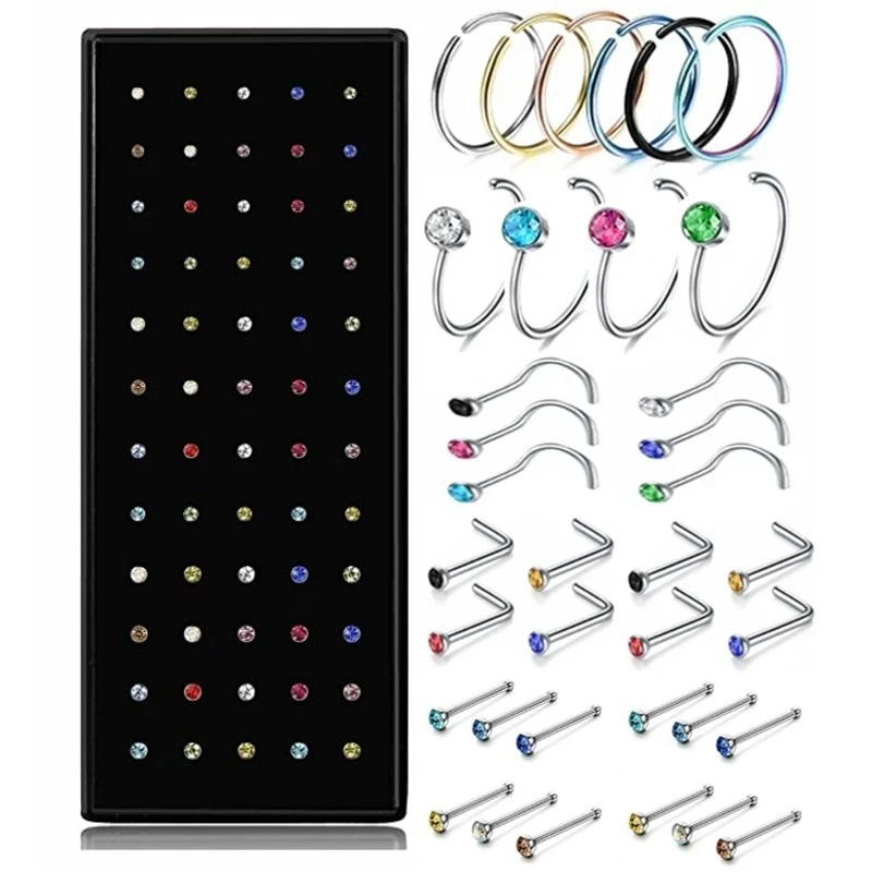 40/60PCS Crystal Stud Nose Ring Set 1.8mm Stainless Steel Nose Hoop Set Lshape Indian Nose Stud Pack Piercing Nariz Hoop Jewelry
40/60PCS Crystal Stud Nose Ring Set 1.8mm Stainless Steel Nose Hoop Set Lshape Indian Nose Stud Pack Piercing Nariz Hoop Jewelry