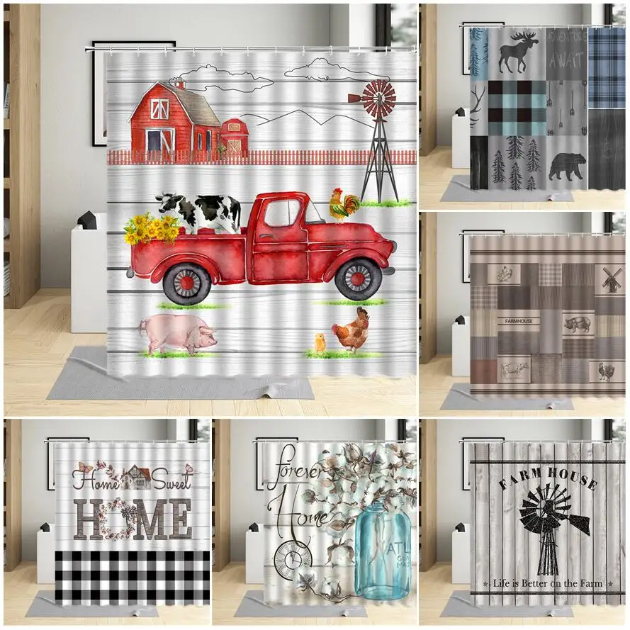 Red Farmhouse Truck Cow Shower Curtains Retro Farm Animal Black White Plaid Splicing Print Polyester Fabric Bathroom Decor Hooks
Red Farmhouse Truck Cow Shower Curtains Retro Farm Animal Black White Plaid Splicing Print Polyester Fabric Bathroom Decor Hooks