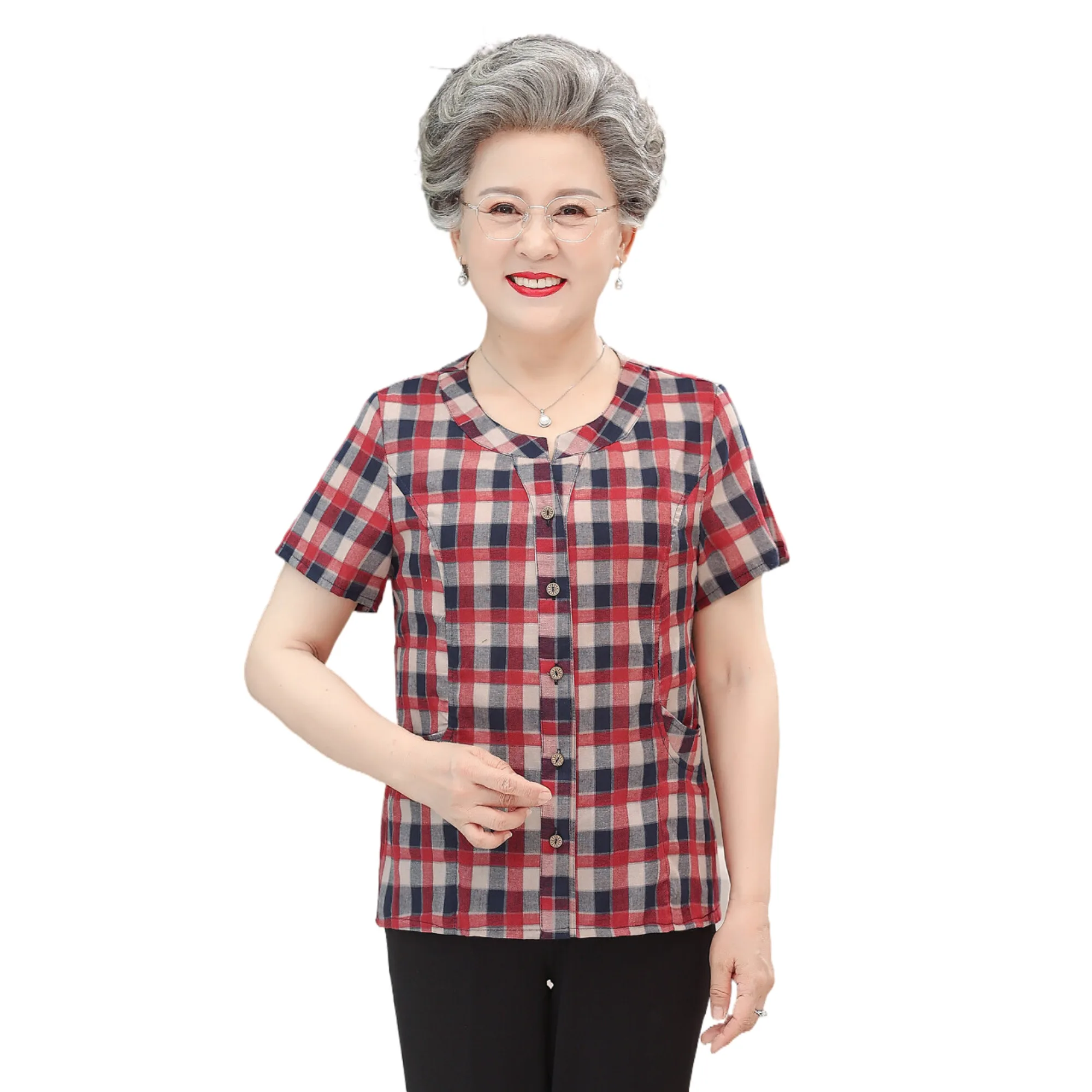 Seniors citizens fashion Plaid Elderly Women cotton tshitrs Thin ladies Blouse O-neck short Sleeve Summer old aged Women's Tops
Seniors citizens fashion Plaid Elderly Women cotton tshitrs Thin ladies Blouse O-neck short Sleeve Summer old aged Women's Tops