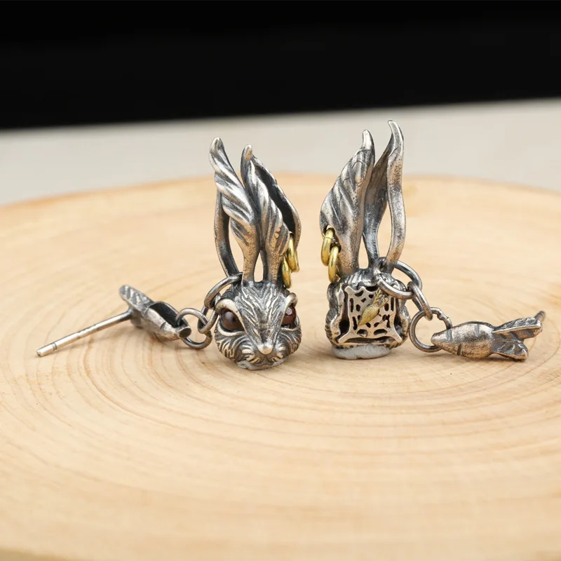 

Серьги-подвески в виде кролика в стиле ретро из серебра пробы с кристаллами и красными глазами, серьги-гвоздики в готическом стиле, Аксессуары для украшений в стиле хип-хоп