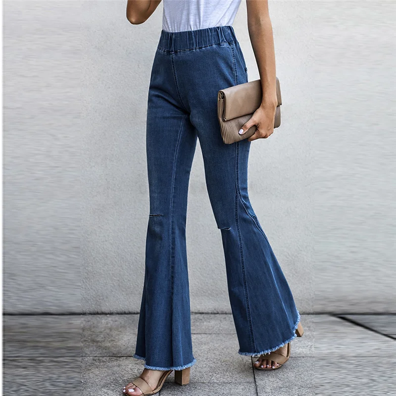 Hole Jeans Flared Pants Casual Elastic Waist Slim Loose Office Lady Denim Trousers Female Vintage Tassel Solid Full Length Pants
Hole Jeans Flared Pants Casual Elastic Waist Slim Loose Office Lady Denim Trousers Female Vintage Tassel Solid Full Length Pants