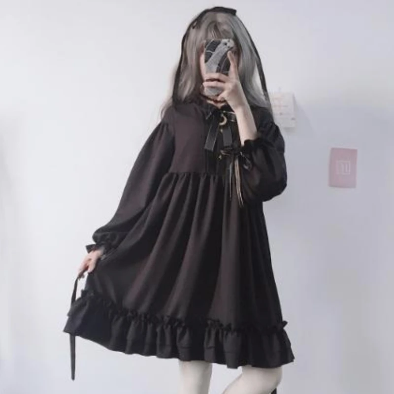 Victorian Gothic Lolita OP Dress Women Harajuku Long Sleeve Bow Ruffle Bandage Black Dresses Girly Cosplay Lolita Maid Vestidos
Victorian Gothic Lolita OP Dress Women Harajuku Long Sleeve Bow Ruffle Bandage Black Dresses Girly Cosplay Lolita Maid Vestidos