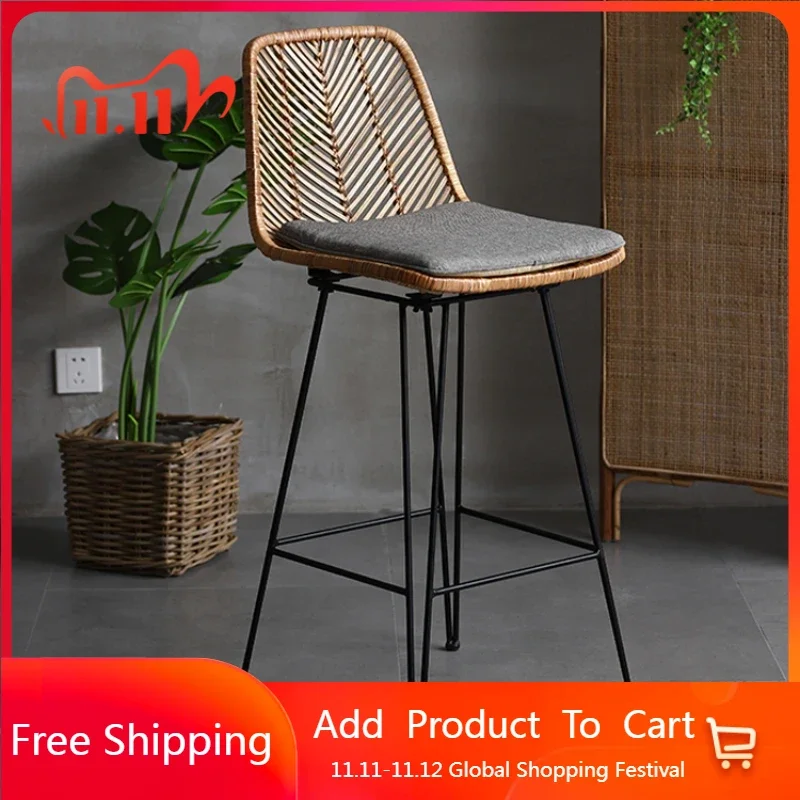 Металлические ножки, высокий барный стул, плетеная спинка из ротанга, минималистичные барные стулья, обеденная дизайнерская современная мебель Sedie 
Металлические ножки, высокий барный стул, плетеная спинка из ротанга, минималистичные барные стулья, обеденная дизайнерская современная мебель Sedie