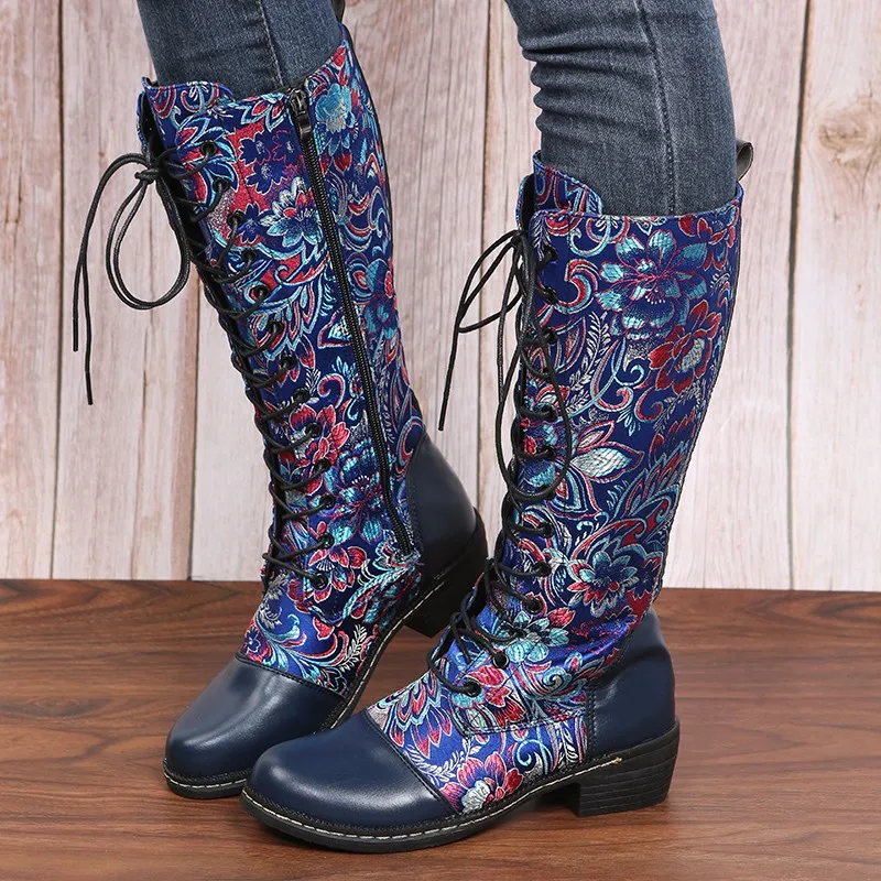 Autumn New Boots Embroidery Flowers Knee High Boots Women Ethnic Retro Chunky Heel Large Size Knight Boots Botas De Mujer
Autumn New Boots Embroidery Flowers Knee High Boots Women Ethnic Retro Chunky Heel Large Size Knight Boots Botas De Mujer