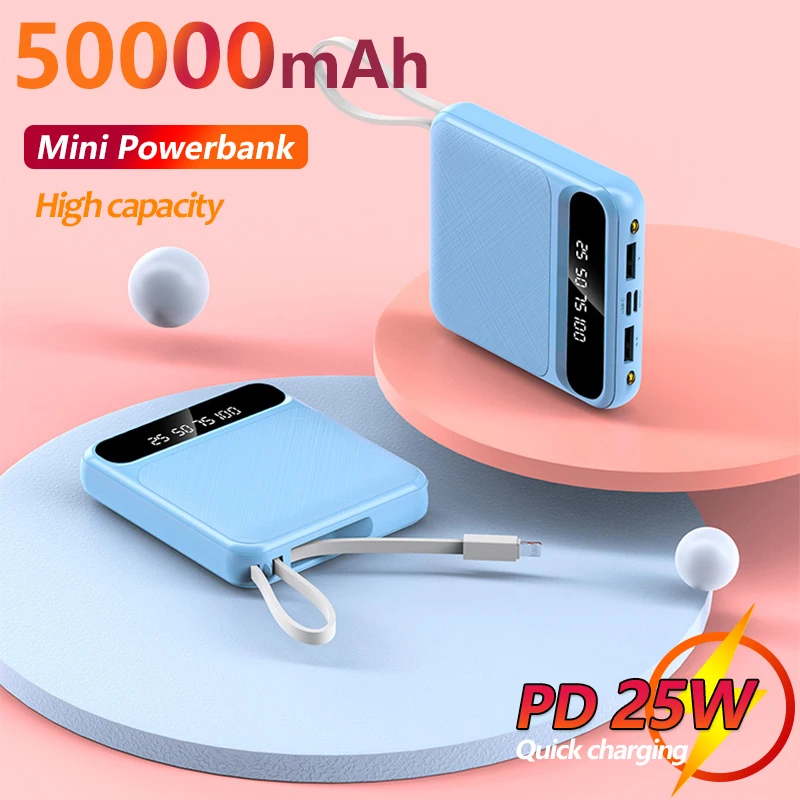 New 50000mAh Mini Power Bank Digital Display External Battery Own Line Fast Charging Phone Charger Portable for Smartphones
New 50000mAh Mini Power Bank Digital Display External Battery Own Line Fast Charging Phone Charger Portable for Smartphones