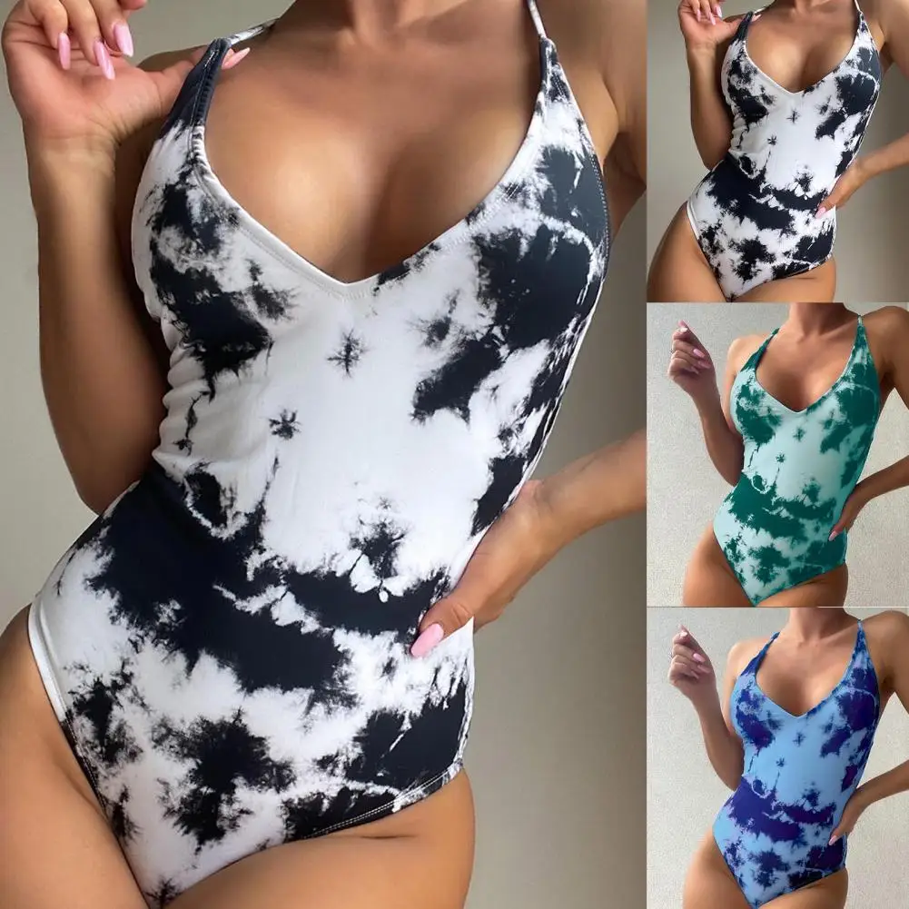 Sexy V-neck Padded Women Monokini Cross Bandage Backless Ruched Tie Dye Print One-piece Bikini Swimwears for Beach
Sexy V-neck Padded Women Monokini Cross Bandage Backless Ruched Tie Dye Print One-piece Bikini Swimwears for Beach