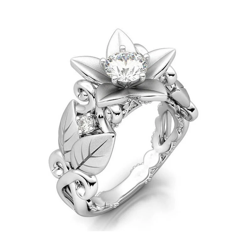 Creative Carving Leaves and Flowers Zircon Ring for Women's Engagement Wedding Silver Ring Charm Women's Temperament Jewelry
Creative Carving Leaves and Flowers Zircon Ring for Women's Engagement Wedding Silver Ring Charm Women's Temperament Jewelry