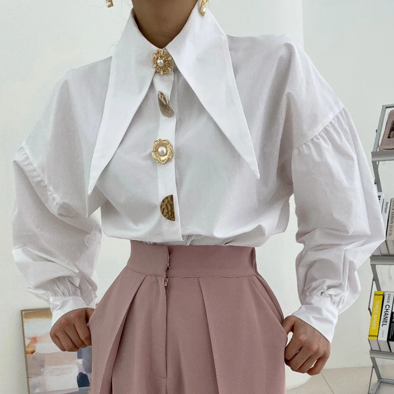 WDMSNA Korean Spring Elegant Blouse Women Pointed Collar Chic Single Breasted Row Button Blusas Loose Lantern Sleeve Shirts Top
WDMSNA Korean Spring Elegant Blouse Women Pointed Collar Chic Single Breasted Row Button Blusas Loose Lantern Sleeve Shirts Top