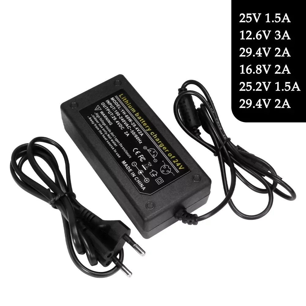 16.8/25/29.4V 2A 12.6V 3A Power Charger 25.2V Lithium Battery Charger 3 Series Li-ion Battery Battery Charger+AC Power Cable
16.8/25/29.4V 2A 12.6V 3A Power Charger 25.2V Lithium Battery Charger 3 Series Li-ion Battery Battery Charger+AC Power Cable