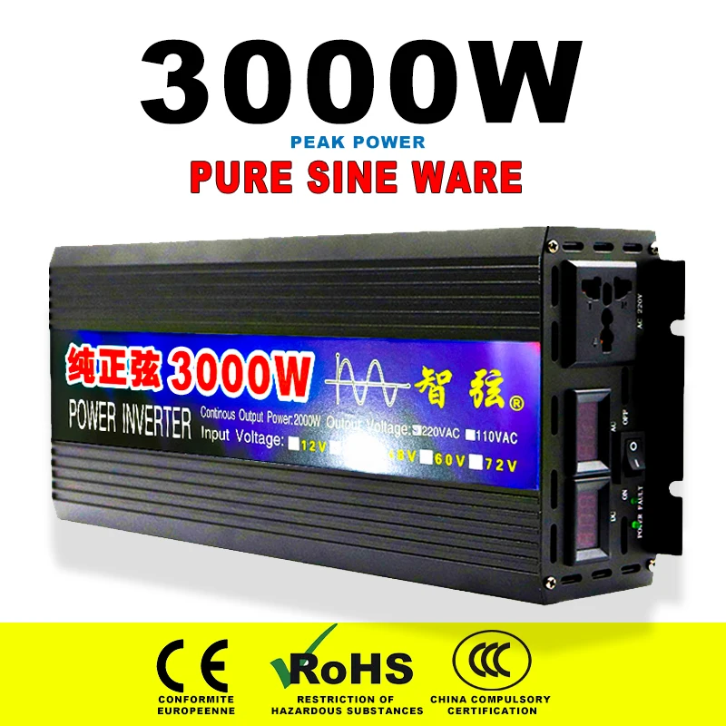 Inverter 12V 220V Pure Sine Wave 3000W DC 12V 24V To AC 220V Voltage Converter 50/60HZ Car AC Power Inverter with LED Display
Inverter 12V 220V Pure Sine Wave 3000W DC 12V 24V To AC 220V Voltage Converter 50/60HZ Car AC Power Inverter with LED Display