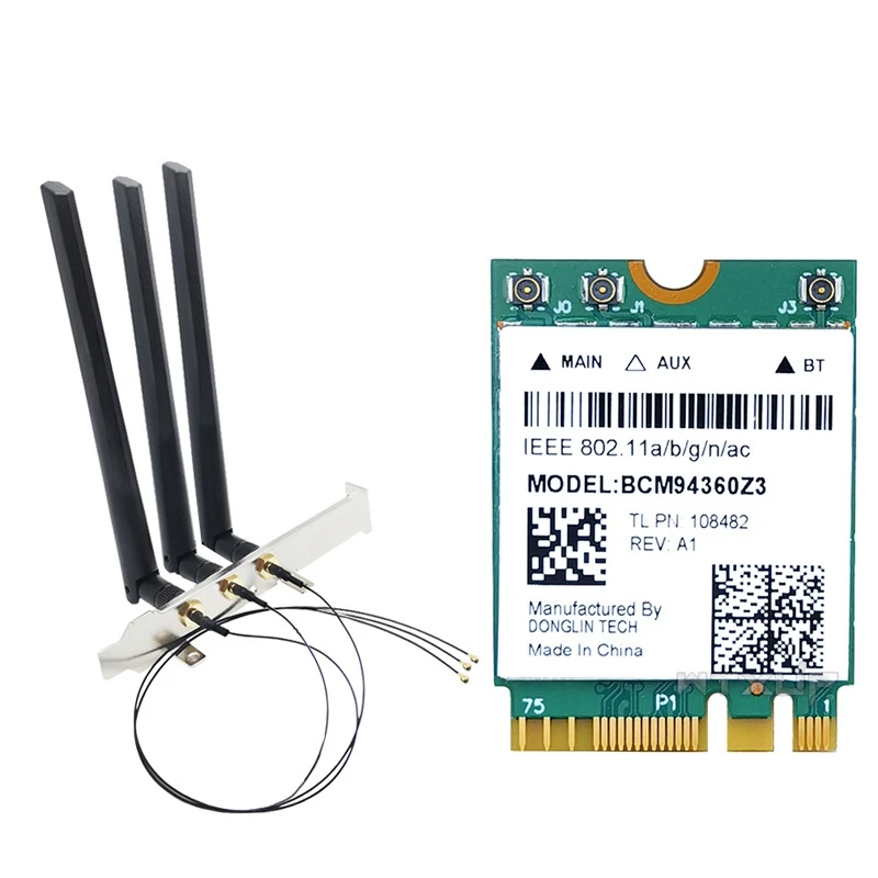 Dual Band 1200Mbps BCM94360NG BCM94360Z3 WiFi Card for MacOS 802.11Ac Bluetooth 4.0 Wireless Adapter Antenna Kit
Dual Band 1200Mbps BCM94360NG BCM94360Z3 WiFi Card for MacOS 802.11Ac Bluetooth 4.0 Wireless Adapter Antenna Kit