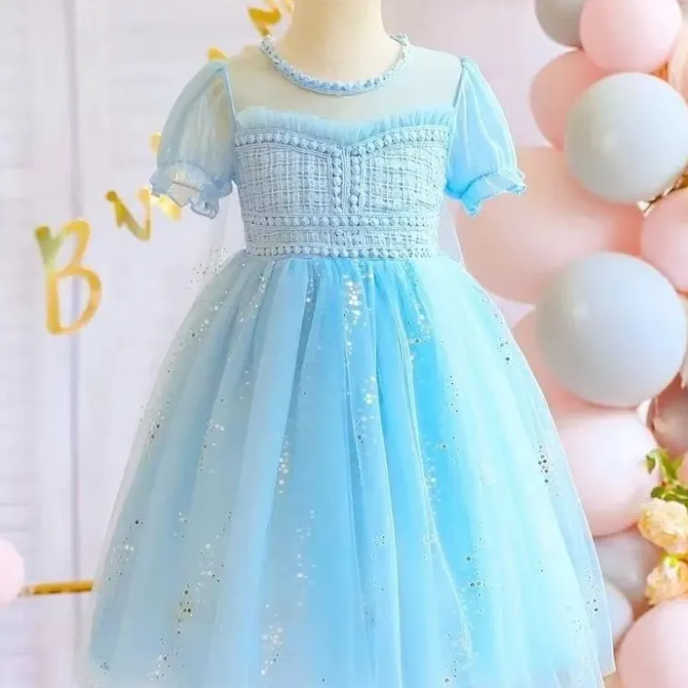 

Frozen Princess Elsa Dress Girls' Summer New Sweet Gauze Fluffy Skirt Birthday Party Evening Dress Prom A-Line Dress