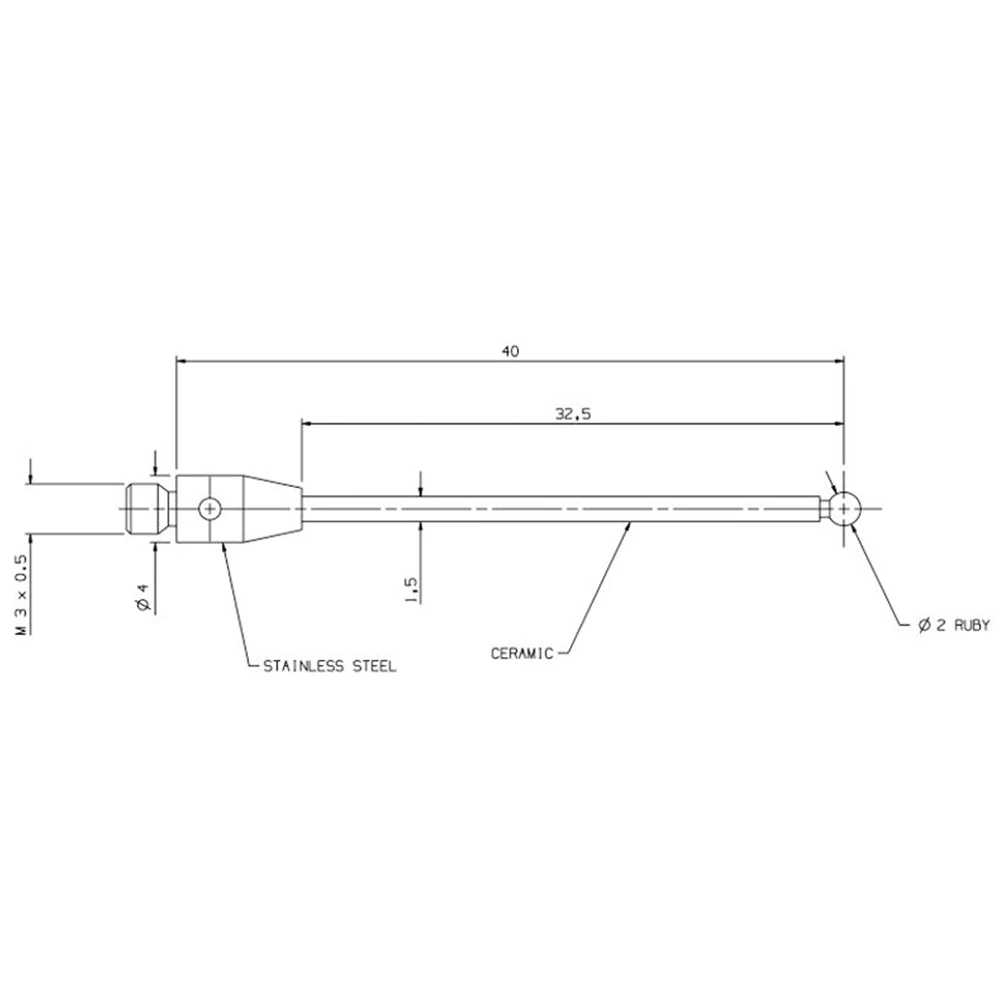 Durable Measurement Probe Stylus Stylus L40mm M3 Thread Touch Wear Resistance Ø2mm 1 PC 1* A-5004-3646 Ball CMM
Durable Measurement Probe Stylus Stylus L40mm M3 Thread Touch Wear Resistance Ø2mm 1 PC 1* A-5004-3646 Ball CMM
