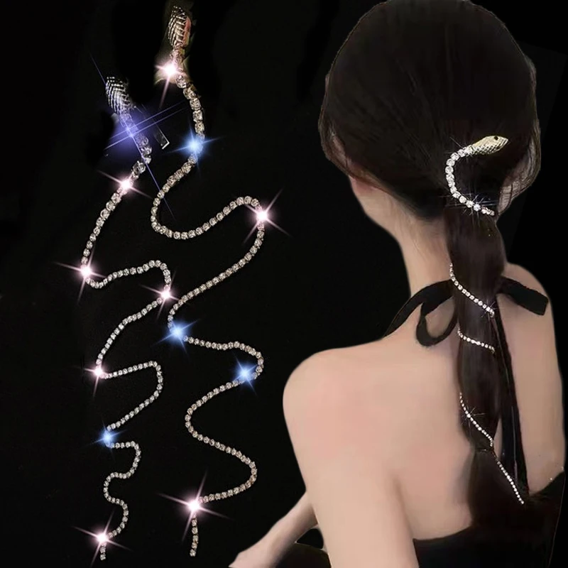 

Shiny Chain Rhinestone Hairpins for Women Snake Tassel Hair Clips Barrettes Braided Headband Ponytail Hair Accessories Headwear