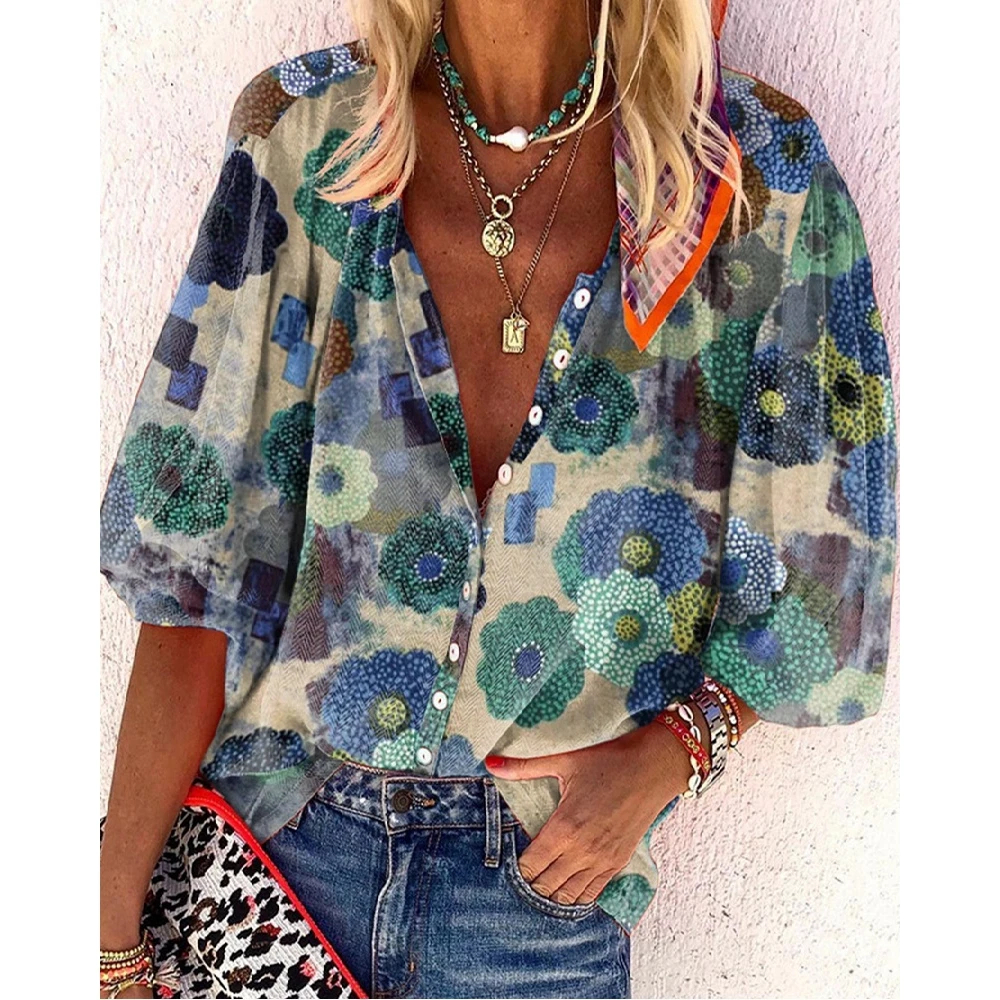 New 2023 Summer Florla Print Casual V Neck Blouse Lantern Sleeve Top Buttoned Long Sleeve T-Shirts Women Spring Streetwear
New 2023 Summer Florla Print Casual V Neck Blouse Lantern Sleeve Top Buttoned Long Sleeve T-Shirts Women Spring Streetwear
