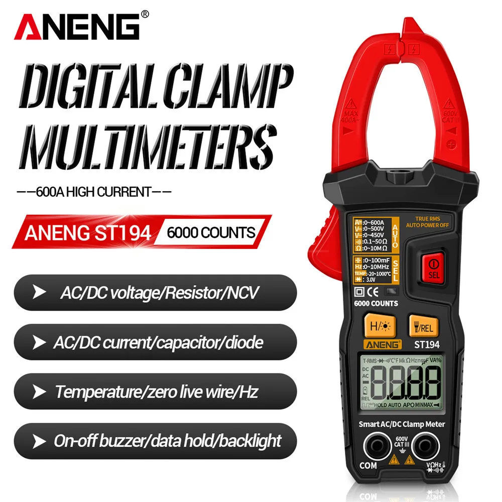 ST193 ST194 Digital 6000 Count True RMS Multimeter Clamp Meter DC/AC Current Clamp Voltage Car Tester Hz Capacitance Ohm Tool
ST193 ST194 Digital 6000 Count True RMS Multimeter Clamp Meter DC/AC Current Clamp Voltage Car Tester Hz Capacitance Ohm Tool