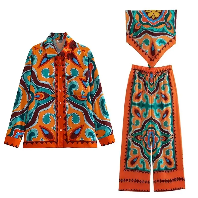 Set Women 3 Pieces 2023 New Fashion Summer Printing Satin Texture Blouses Vintage Printed Drape Pants FemaleChic Tops
Set Women 3 Pieces 2023 New Fashion Summer Printing Satin Texture Blouses Vintage Printed Drape Pants FemaleChic Tops