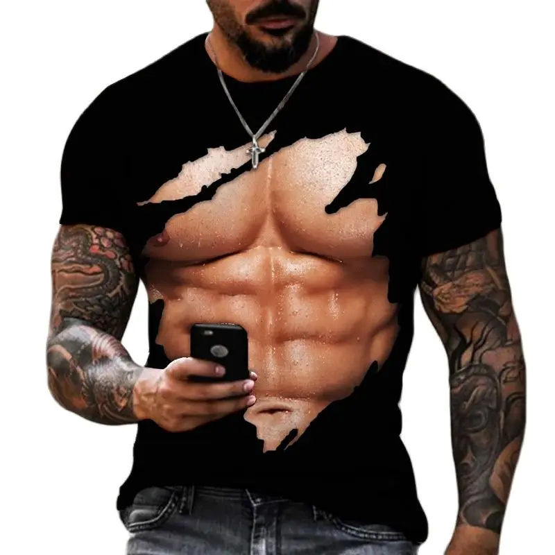 Summer Fashion Personality chest muscle abs graphic t shirts Men Casual Hip Hop Harajuku 3D Funny Printed Short Sleeve Tees Top 
Summer Fashion Personality chest muscle abs graphic t shirts Men Casual Hip Hop Harajuku 3D Funny Printed Short Sleeve Tees Top