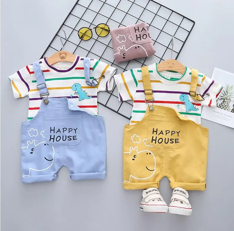 Summer Baby Boys Girls Clothes Striped cartoon short sleeve T-shirts+Straps shorts 2pcs kids bebes toddler outfits tracksuits
Summer Baby Boys Girls Clothes Striped cartoon short sleeve T-shirts+Straps shorts 2pcs kids bebes toddler outfits tracksuits