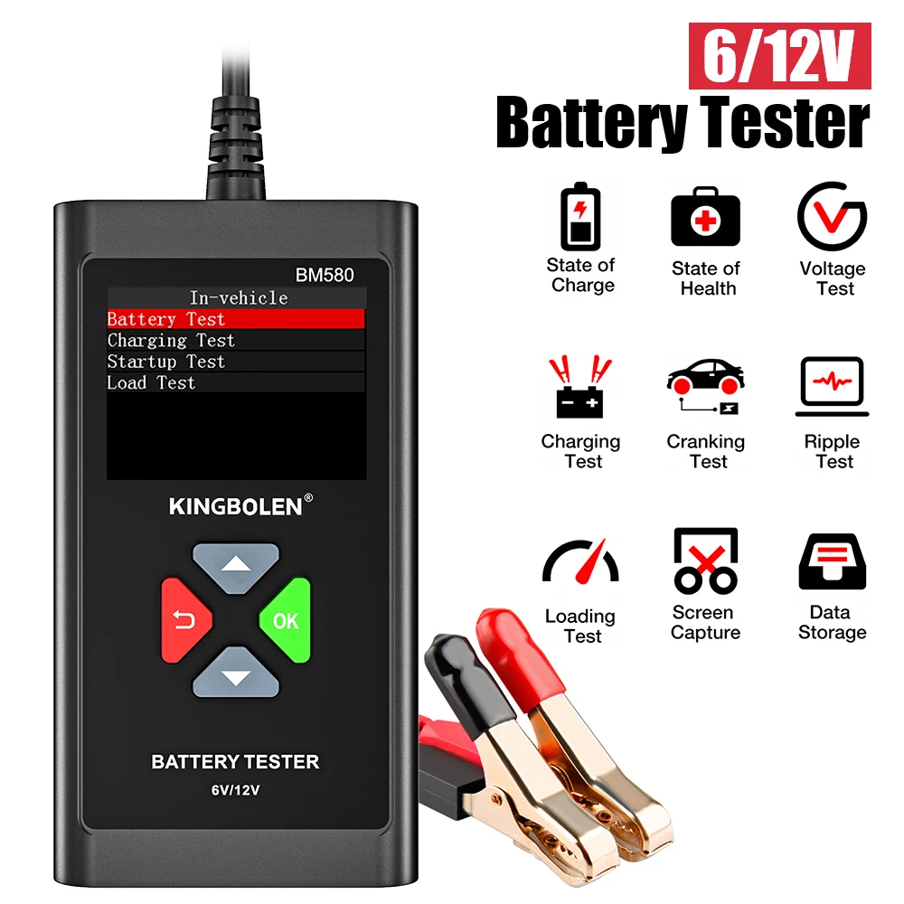 BM580 Car Battery Tester For Wet/GEL/Lead-acid Battery 12V 6V Charging Cranking Test CCA Circut Analyzer Auto Accessories
BM580 Car Battery Tester For Wet/GEL/Lead-acid Battery 12V 6V Charging Cranking Test CCA Circut Analyzer Auto Accessories