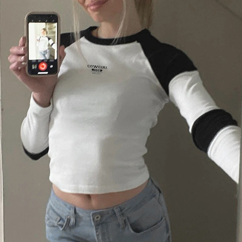 Spring Fashion Slim Print Letters Contrast Color O-neck Long Sleeve Tee Shirt Short T-Shirts Women Girl Casual Tshirt Crop Top
Spring Fashion Slim Print Letters Contrast Color O-neck Long Sleeve Tee Shirt Short T-Shirts Women Girl Casual Tshirt Crop Top