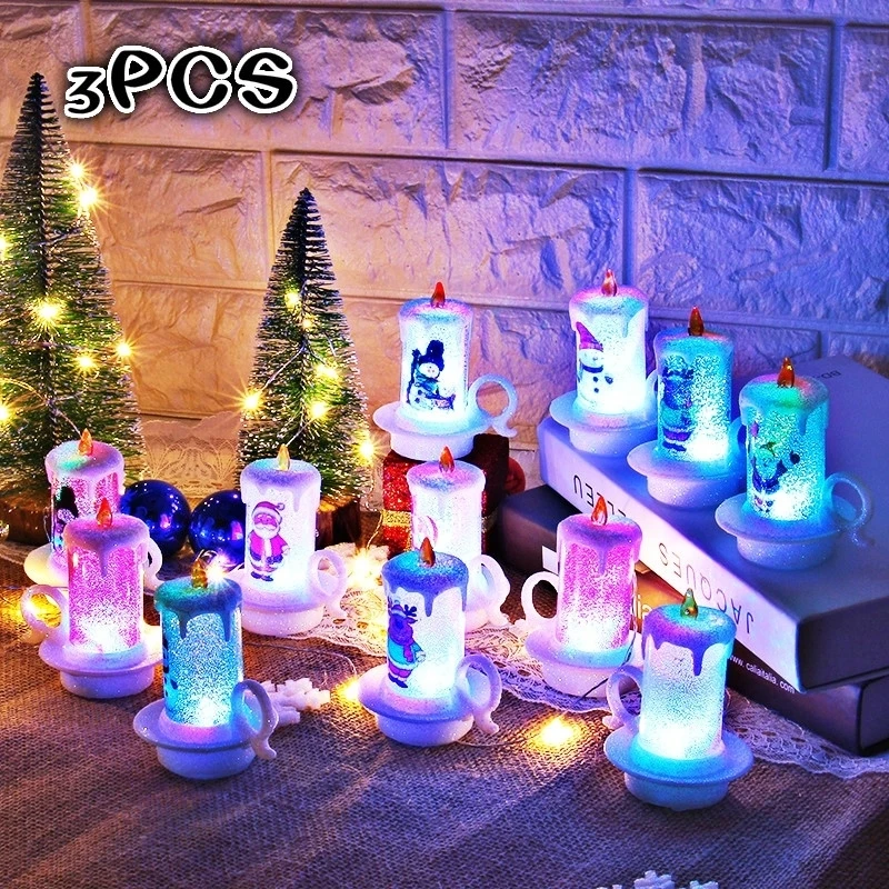 

3PCS Christmas Decorations Small Night Lights LED Electronic Candles Snowman Lights Christmas Desktop Decorations Random Style