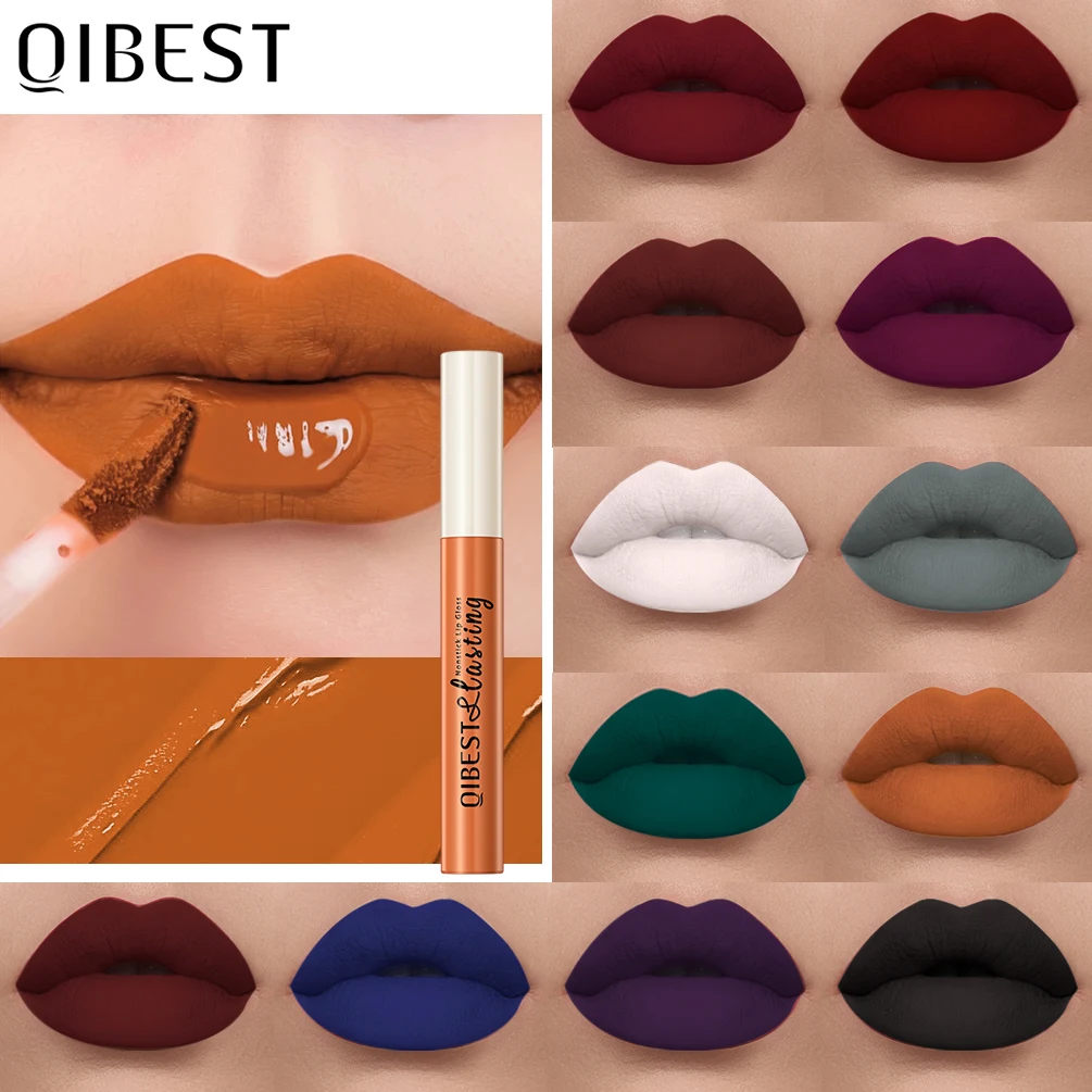 

QIBEST 24 Colors Matte Liquid Lipstick Waterproof Long Lasting Velvet Nude Sexy Red Lip Gloss Nonstick Makeup Lipgloss TintStain