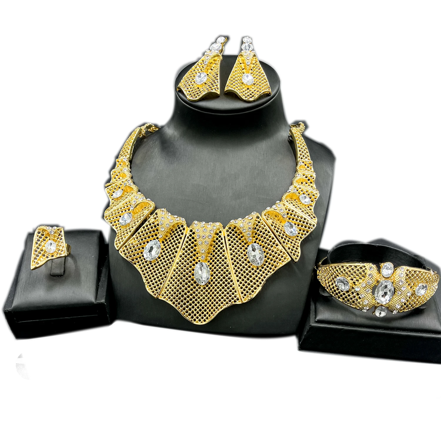 African Jewelry Set Vintage Crystal Necklace Elegant Bridal Bracelet Stud Earrings for Women Ring Gift Wedding Accessories
African Jewelry Set Vintage Crystal Necklace Elegant Bridal Bracelet Stud Earrings for Women Ring Gift Wedding Accessories