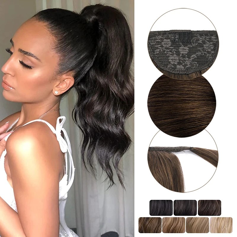 ZURIA 100% человеческий конский хвост накладные волосы афро длинные прямые волосы на шнурке пучок конский хвост наращивание волос