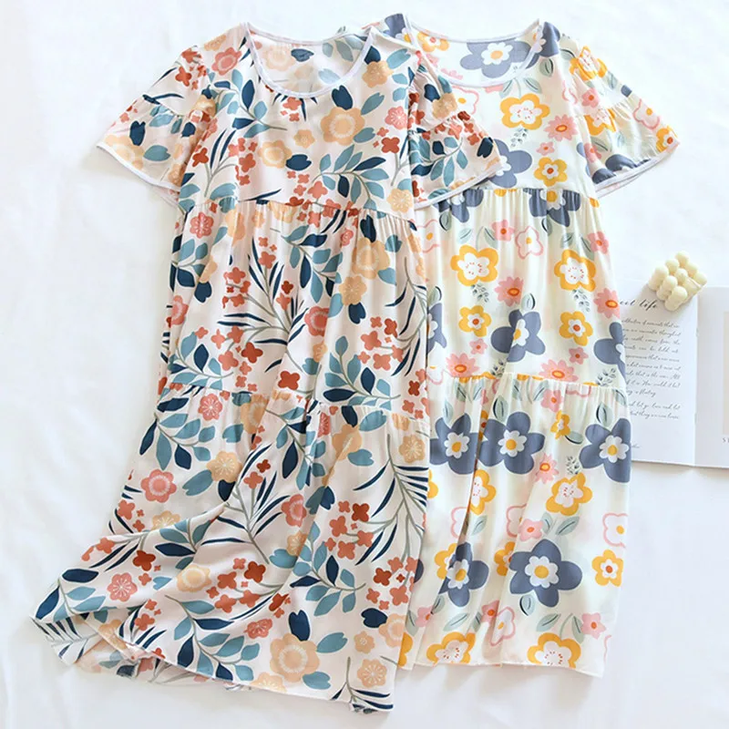 Round Neck Short Sleeve Nightgowns For Women Sleepwear Cool Summer Cotton Rayon Large Size Home Dresses Pleated Long Nightdress
Round Neck Short Sleeve Nightgowns For Women Sleepwear Cool Summer Cotton Rayon Large Size Home Dresses Pleated Long Nightdress