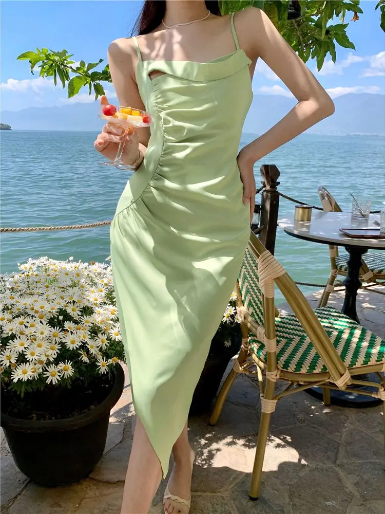 Summer Women Satin Spaghetti Strap Split Midi Dress Elegant Sleeveless Party Beach Sexy Vestidos One Piece Green Clothes
Summer Women Satin Spaghetti Strap Split Midi Dress Elegant Sleeveless Party Beach Sexy Vestidos One Piece Green Clothes