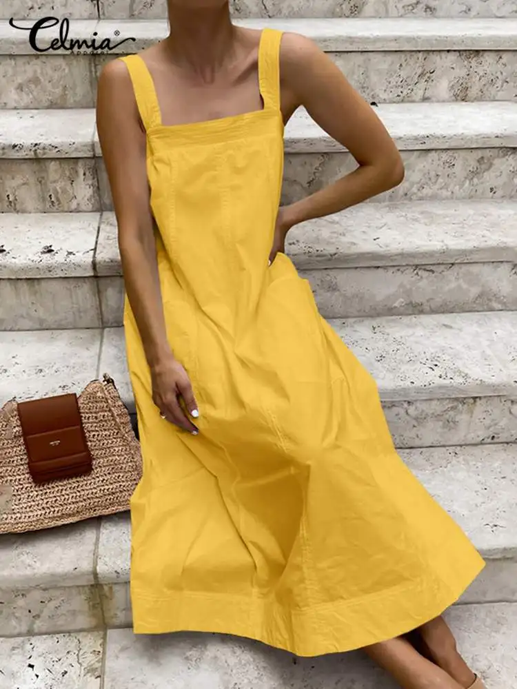 Celmia Topstitching Fashion Long Dress Sleeveless Solid Pockets Streetwear Robe Backless Casual Loose Women Straps Midi Vestidos
Celmia Topstitching Fashion Long Dress Sleeveless Solid Pockets Streetwear Robe Backless Casual Loose Women Straps Midi Vestidos