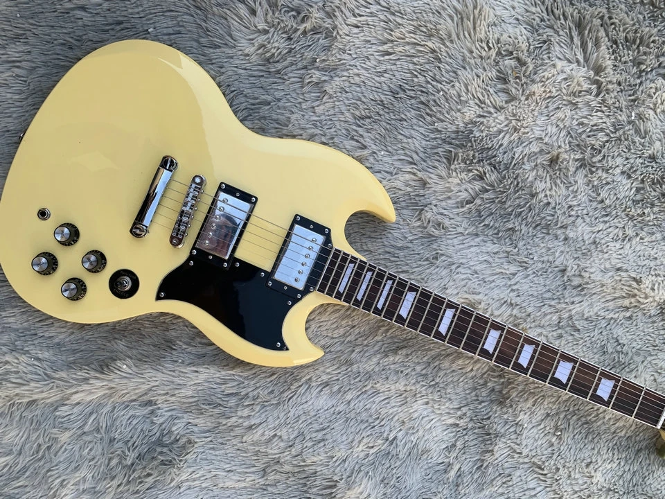 SG Electric Guitar Rosewood Fingerboard Mahogany Body Cream Yellow Color High Quality Guitarra in stock
SG Electric Guitar Rosewood Fingerboard Mahogany Body Cream Yellow Color High Quality Guitarra in stock