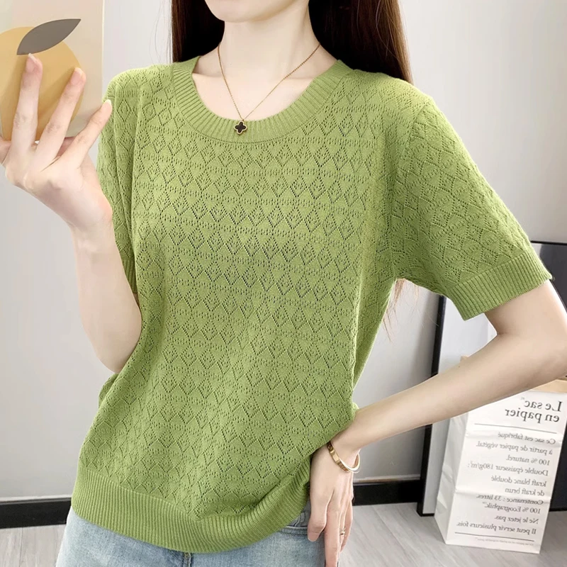Casual Knitted Blouse Short Sleeve Shirt 2023 Summer Ice Silk Shirt Women Loose Hollow Out Lace Tops Elegant Clothing 26761
Casual Knitted Blouse Short Sleeve Shirt 2023 Summer Ice Silk Shirt Women Loose Hollow Out Lace Tops Elegant Clothing 26761