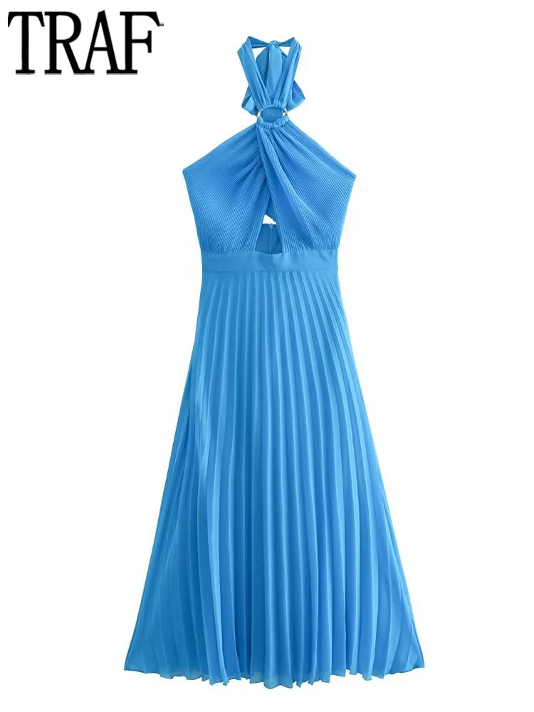 TRAF Blue Pleated Dress Women Cut Out Long Dresses for Women 2023 Chiffon Halter Midi Dress Women Ruched Backless Party Dresses
TRAF Blue Pleated Dress Women Cut Out Long Dresses for Women 2023 Chiffon Halter Midi Dress Women Ruched Backless Party Dresses