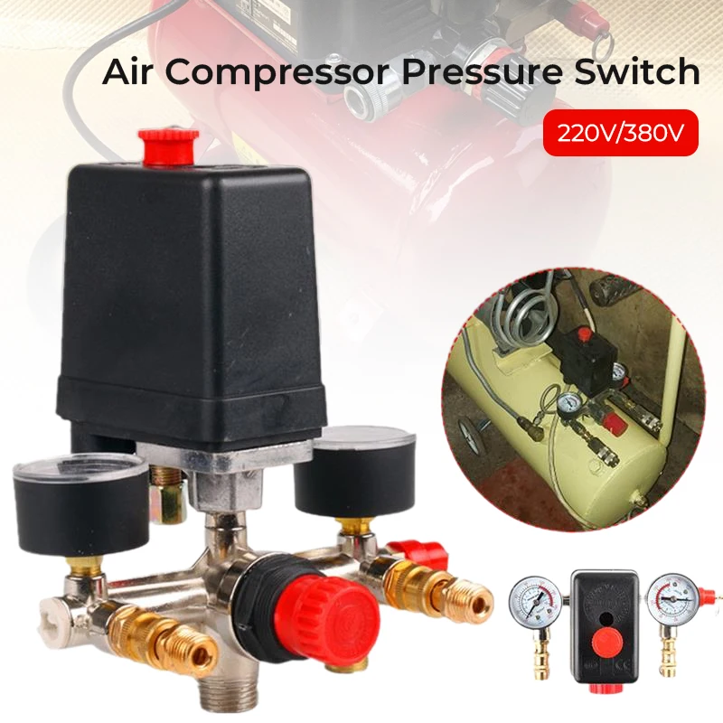 Air Compressor Pump Pressure Control Switch 4 Port 220V/380V Manifold Relief Regulator 30-120PSI Control Valve with Gauge
Air Compressor Pump Pressure Control Switch 4 Port 220V/380V Manifold Relief Regulator 30-120PSI Control Valve with Gauge