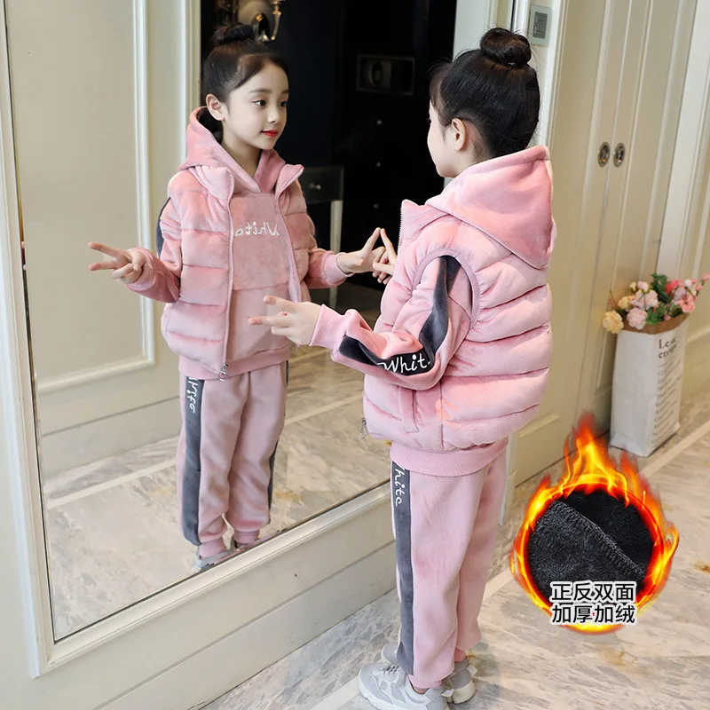 Girls' Clothing Plus Cashmere Plus Thick Children's Hooded Coat Top And Trousers 3PCS Set Children's Winter Warm Clothing
Girls' Clothing Plus Cashmere Plus Thick Children's Hooded Coat Top And Trousers 3PCS Set Children's Winter Warm Clothing