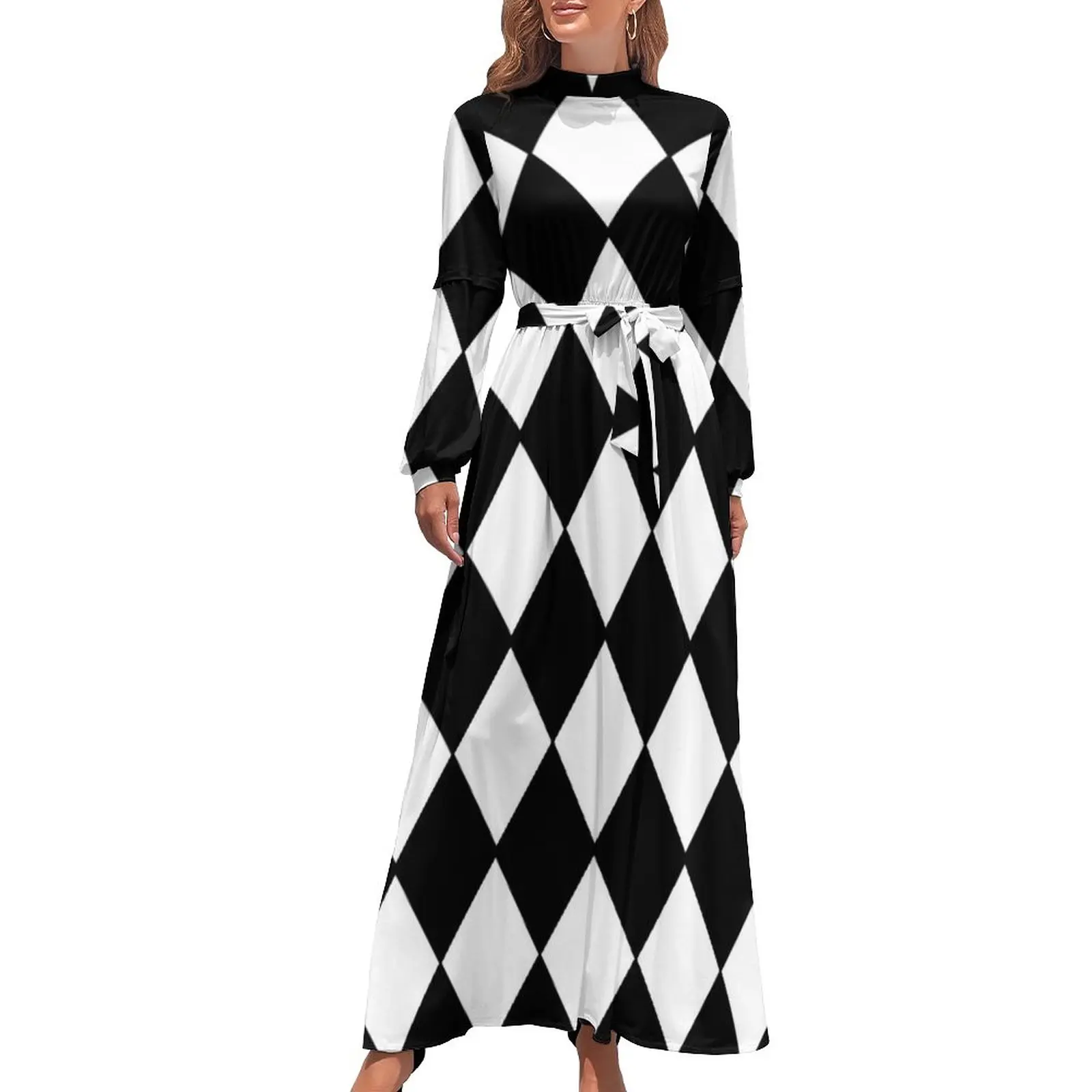Vintage Plaid Black And White Dress Retro Harlequin PatternCute Print Maxi Dress Long Sleeve Aesthetic Boho Beach Long Dresses
Vintage Plaid Black And White Dress Retro Harlequin PatternCute Print Maxi Dress Long Sleeve Aesthetic Boho Beach Long Dresses