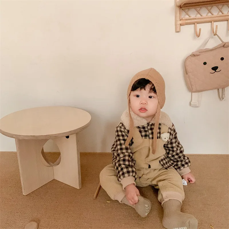 Winter Baby Boys' Fake Two-Piece Jumpsuit Romper Korean-Style Cartoon Plaid Fleece-Lined Thickened Baby Romper Overalls
Winter Baby Boys' Fake Two-Piece Jumpsuit Romper Korean-Style Cartoon Plaid Fleece-Lined Thickened Baby Romper Overalls