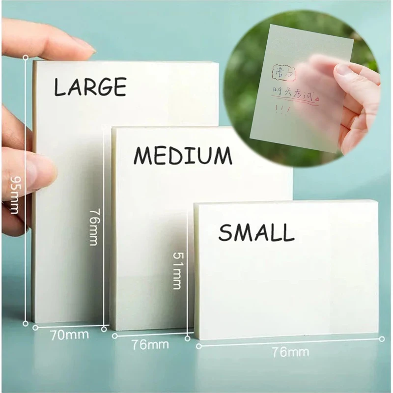 

3pack Transparent Sticky Notes Pad 50 Sheets Waterproof Self-Adhesive Sticky Notes for Books Memo Message Reminder Stationary