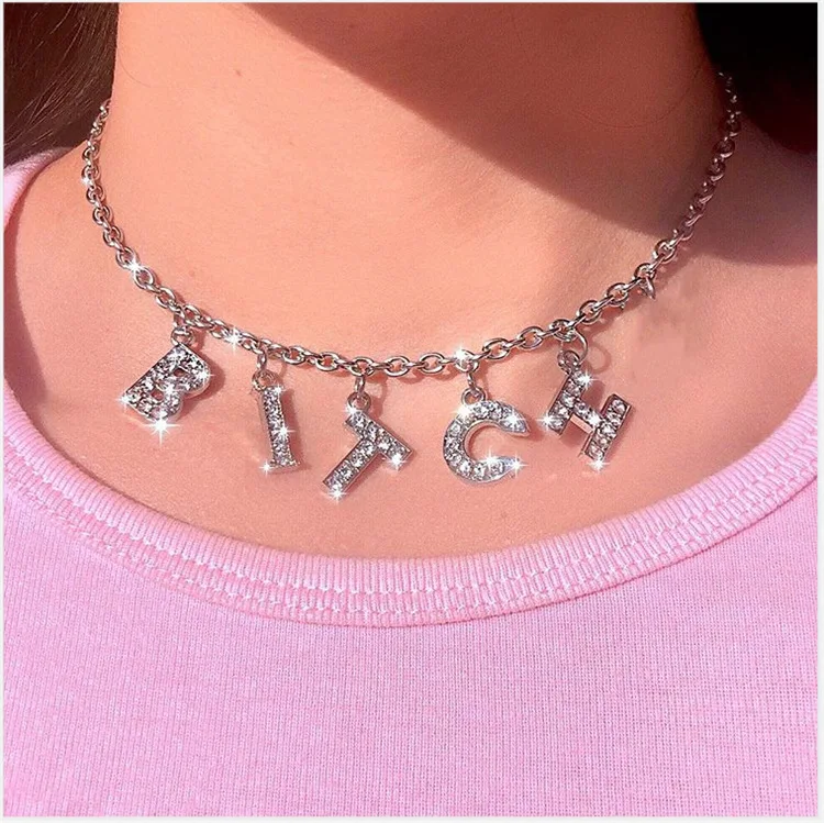 New Trend Silver Color Alphabet Bitch Pendant Fun Game Statement Necklace Women Charm Party Clavicle Chain Jewelry Accessories
New Trend Silver Color Alphabet Bitch Pendant Fun Game Statement Necklace Women Charm Party Clavicle Chain Jewelry Accessories