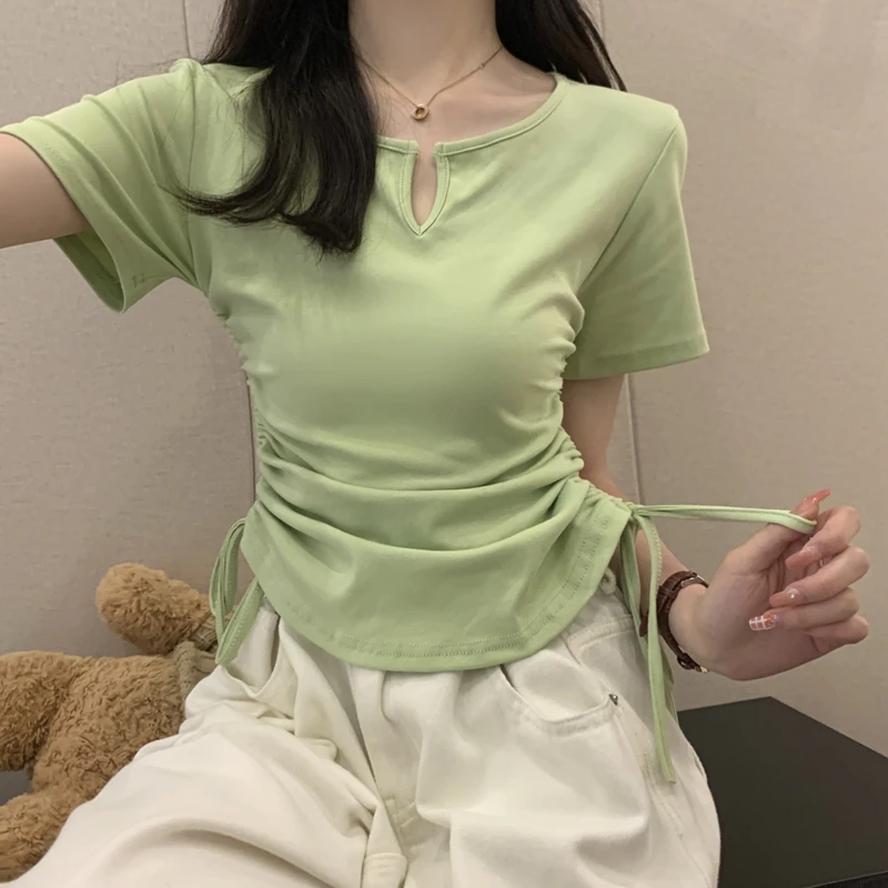 2023 Korean Fashion Bandage Shirts for Women O-neck Short Sleeve SolidT Shirt Cropped Tops Tunic Sexy Summer Y2k Tshirts 
2023 Korean Fashion Bandage Shirts for Women O-neck Short Sleeve SolidT Shirt Cropped Tops Tunic Sexy Summer Y2k Tshirts